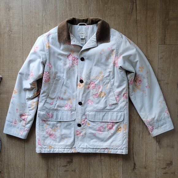 L.L. Bean Jackets & Blazers - L.L. Bean Floral Blue Insulated Utility Barn Coat